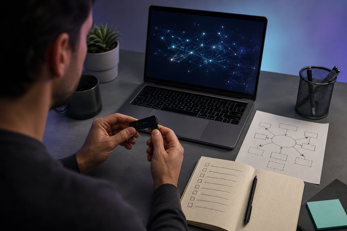 Secure hardware wallet, ledger and network diagram used to map crypto custody risks