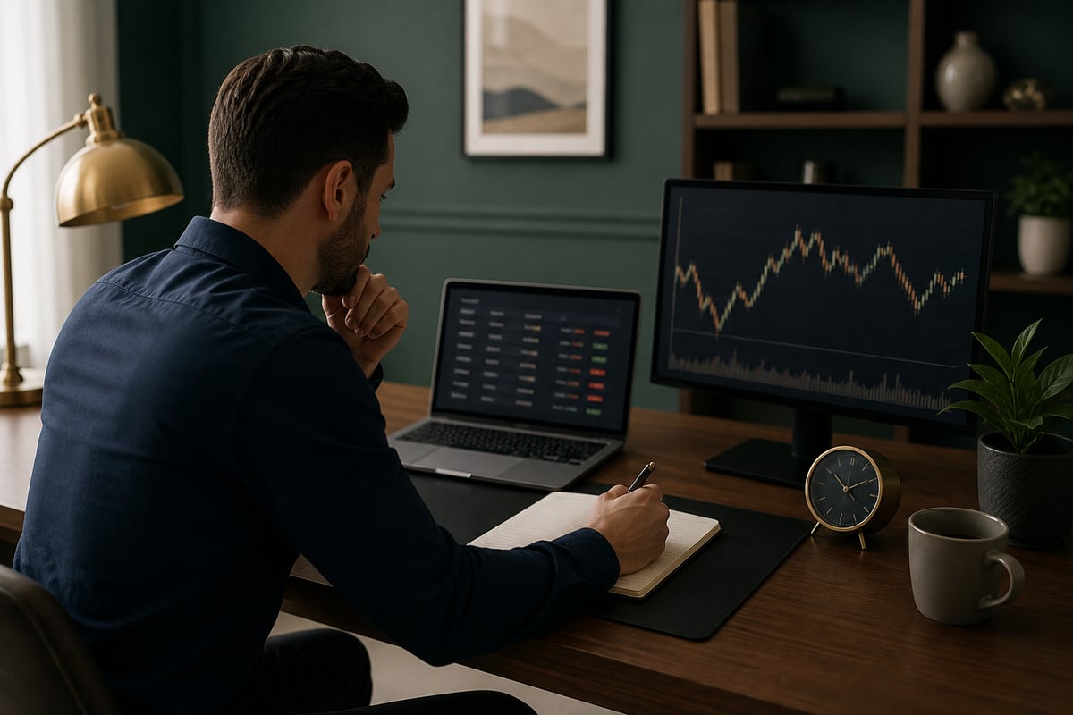 Analyst comparing an economic calendar with an unlabeled foreign-exchange chart